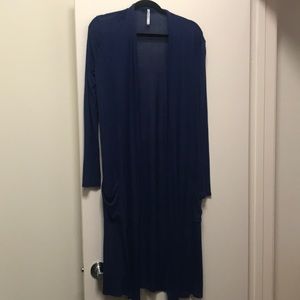 Very long dark blue cardigan
